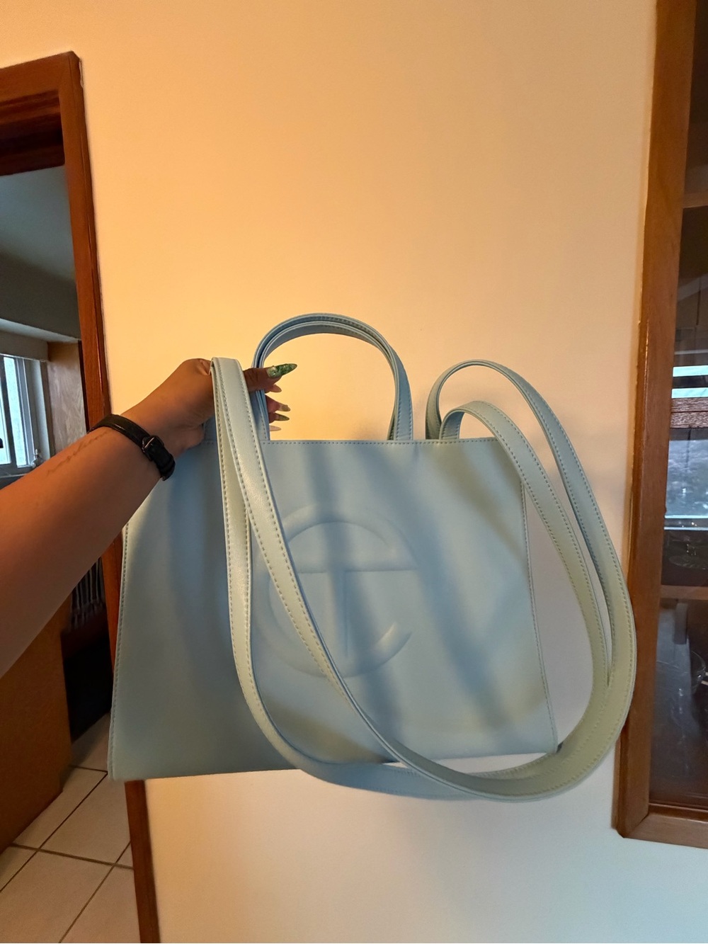 Telfar Pool Blue Medium Leather Shopping Tote